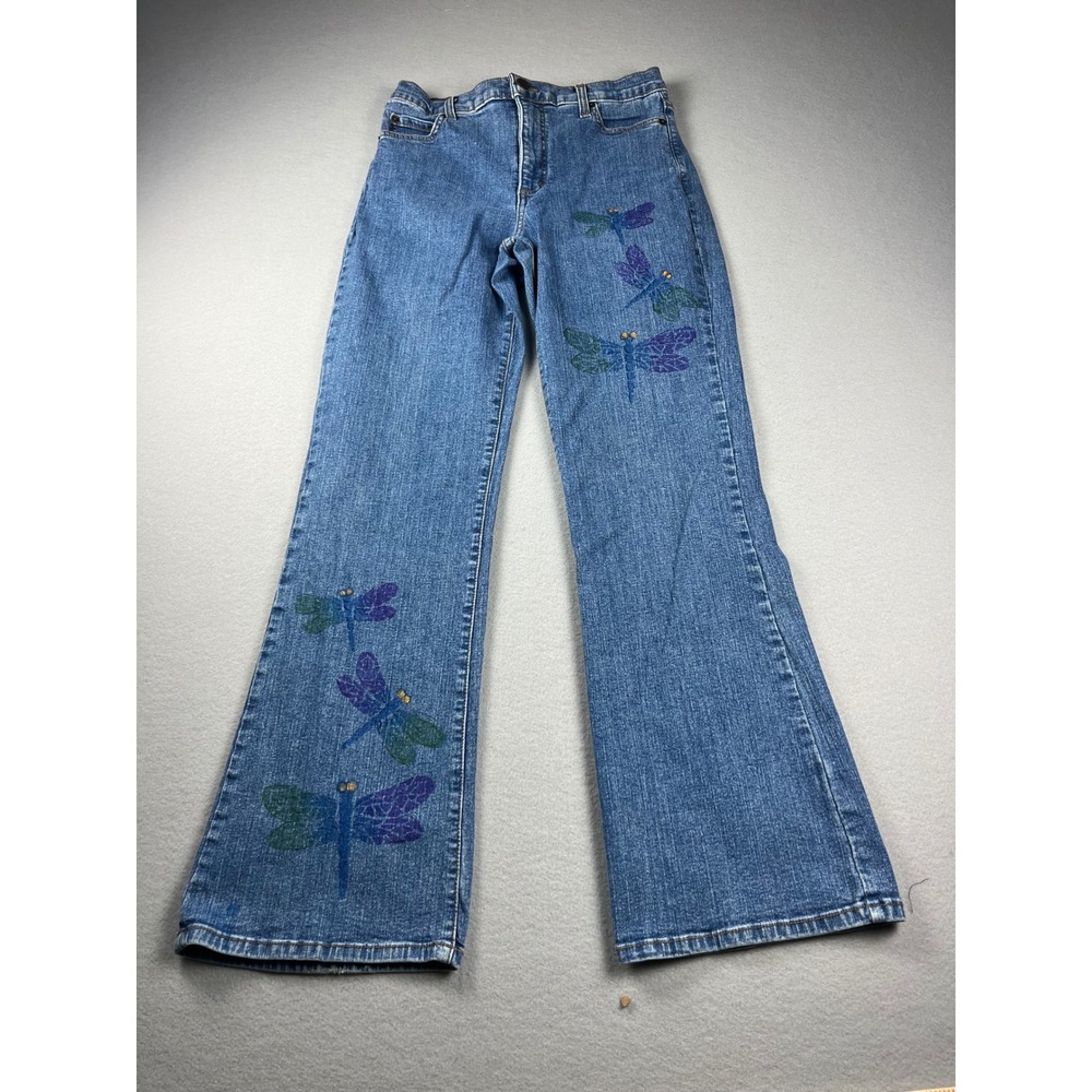 NYDJ Dragonfly Embroidered Jeans Blue Medium Wash Lift Tuck Straight Leg 8P